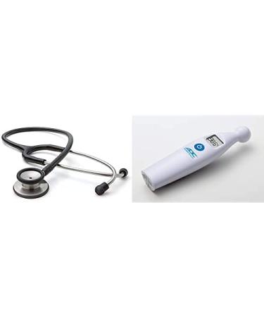 ADC Adscope 603 Black Premium Stainless Steel Clinician Stethoscope and Adtemp 427 Temple Touch Digital Fever Thermometer