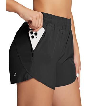 BALEAF Women's 4" Running Shorts Zipper Pockets Quick Dry Athletic Shorts with Liner Workout Gym Sports A-black Medium