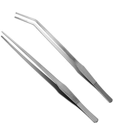Luxiv Aquarium Tweezers Extra Long 15 inches, Stainless Steel Straight and Curved Tweezers 38cm Extra Long Tweezers for Fish Tank Plant Aquascape Tools, Feeding Tongs 15in Silver