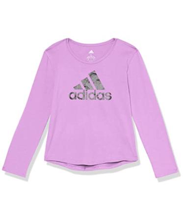 adidas Girls' Long Sleeve Cotton Scoop Neck Bos Logo T-Shirt 3T Pulse Lilac