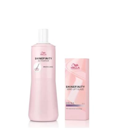 Wella Professionals Shinefinity 09/61 Cool Iced Platinum 60ml & Wella Shinefinityinity Glaze Activator Brush Bowl 2% 1000ml 2 pieces (1 Pack)