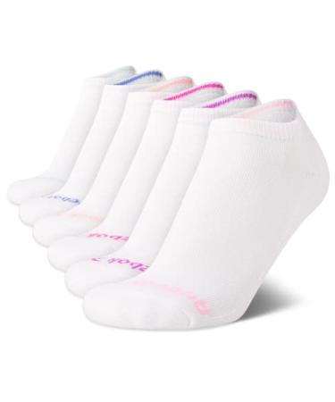 Reebok Girls' Cushioned Comfort Athletic Performance No-Show Ankle Low Cut Socks (6 Pack) White Logo Medium