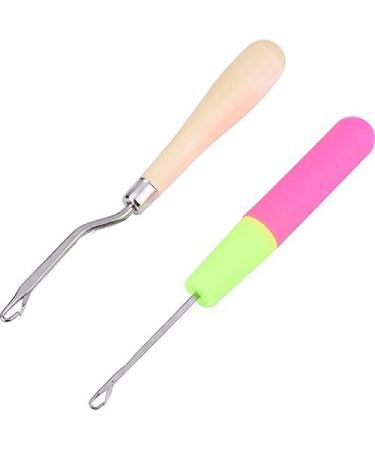 eBoot Wooden Bent Latch Hook Tool and Plastic Latch Hook Crochet Needle, Set of 2