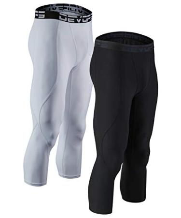 DEVOPS 2 Pack Men's 3/4 Compression Pants Athletic Leggings with Pocket Medium 2# (Basic) - Black / White