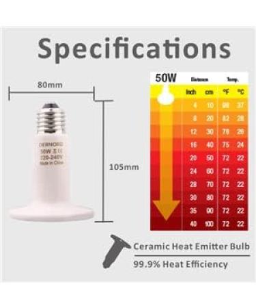 Dernord 50W E27 Heating Lamp - Ceramic Heat Emitter for Reptiles Turtles & Chicks | Outdoor Heating Spotlight - Buy Online on SooperMarket.com