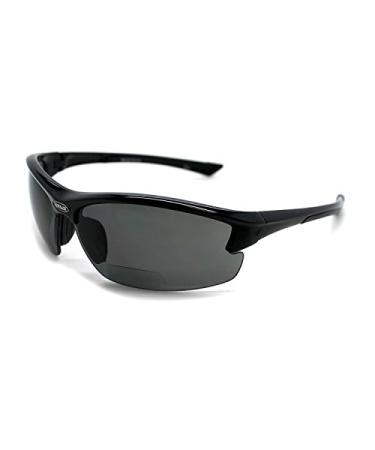 RENEGADE Patented Bifocal Polarized Reader Half Rim Men's Fishing Sunglasses 100% UV Protection with Microfiber Bag Black Frame, Grey Lens - 613649 Bifocal +2.00