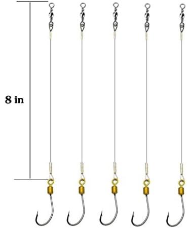 Fishing Hook with Leader 5 Hooks Fishing Rig - 7 Strands Nylon Coated Leader | Swivel Snap Hooks | 18# 1 Hook Rig - Buy Online on SooperMarket.com