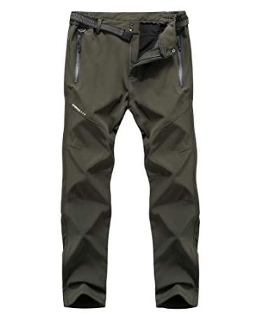 MOERDENG Men's Soft Shell Waterproof Winter Snow Ski Snowboarding Pants Fleece Cargo Hiking Pants Small Classic Army Green