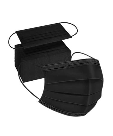 100pcs Adult Black Disposable Face Masks 3 Layer Non-Woven Masks with Soft Elastic Earloop