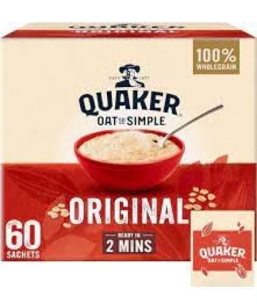 Quaker Original So Simple Oats 60 Individual 27g Sachets | Heart-Healthy Breakfast | Convenient Breakfast Pack | Nutritious Goodness | Customize with your favorite toppings
