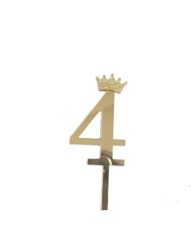 Gold Acrylic Number 4 Four Silver Birthday Cake Topper - Celebrate with Sparkling Elegance - Available in Gold or Silver