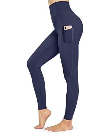 STYLEWORD Womens Yoga Pants with Pockets High Waist Workout Leggings Running Pants Navy-018f-1 Large