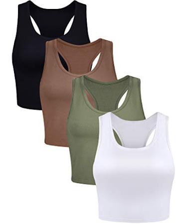 Boao 4 Pieces Basic Crop Tank Tops Sleeveless Racerback Crop Sport Top for Women Black, White, Army Green, Coffee Medium