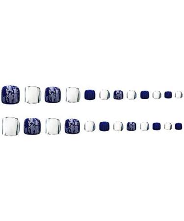 24pcs Fake Toenails with Glue Glitter False Toe Nail Tips For Women Full Cover Press On Toenails Art Pedicure Stick On Toenails for Women Fake Toe Nails for Big Toes Blue - Buy Online on SooperMarket.com
