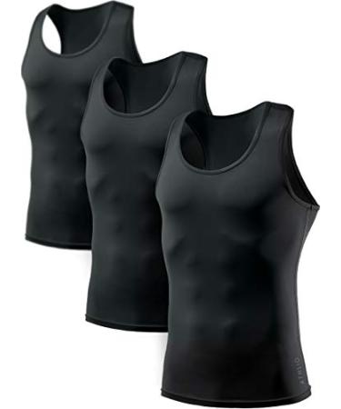 ATHLIO 3 Pack Men's Cool Dry Compression Sleeveless Tank Top, Sports Running Basketball Workout Base Layer 3pack Tank Top Black/ Black/ Black Medium