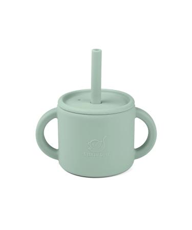 Silicone Baby Cup - 6OZ Transition Sippy Cups with Straw & Removable Lid - Green