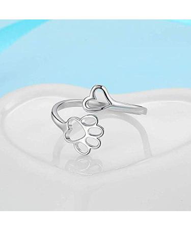 2 Pcs Dainty Puppy Dog Paw and Cat Tail Open Rings Set - Adjustable Animal Claw Love Heart Jewelry in Gold, Silver, and Rosegold Plating - Buy Online on SooperMarket.com