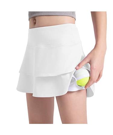 BALEAF Girls' Tennis Skirt UPF50+ Sports Golf Skort Kids Athletic Running Casual School Workout w Zip Pockets and Shorts White Small