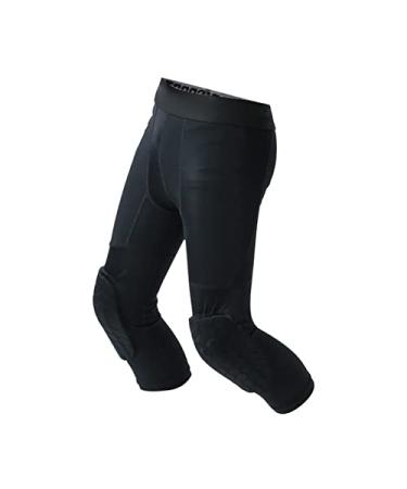 Homeo Basketball Leggings with Knee Pads for Kids Youth 3/4 Capri Leggings Compression Pants for Boys Black Small