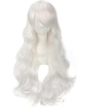YEESHEDO 32 Long Wavy Curly Hair Cosplay Wig with Bangs - White | Heat Resistant Synthetic Wig for Women & Girls | Party Costume Anime Halloween - Buy Online on SooperMarket.com