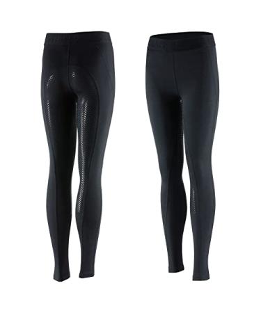 Horze Madison Kids' Silicone Full Seat Tights - Quick-Dry, Breathable Horse Riding Pants with Wide Waistband Black Small