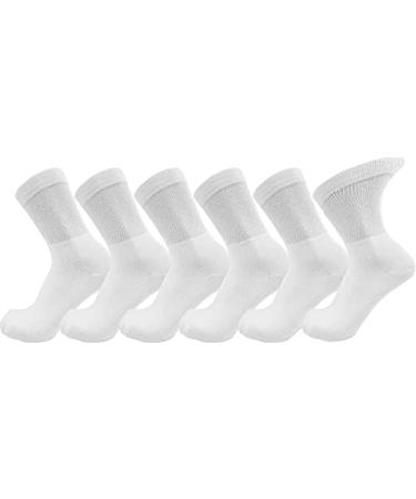 Bamboo Diabetic Socks 6 Pairs Soft Loose Fitting Non Binding Mens Womens Unisex Bulk Pack White Medium