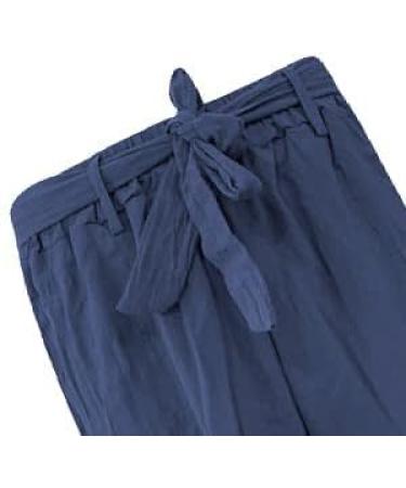 LAIJOJIO Women's Linen Pants - Lightweight Casual Drawstring Elastic Waist Wide Leg Trousers with Pockets (Dark Blue, Small) - Buy Online on SooperMarket.com
