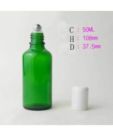 3PCs 50ml Refillable Green Glass Essential Oil Roll-On Bottles | Cosmetic Sample Packaging with Metal Roller Ball & White Cap - Perfect for Perfume & Essential Oils - Buy Online on SooperMarket.com