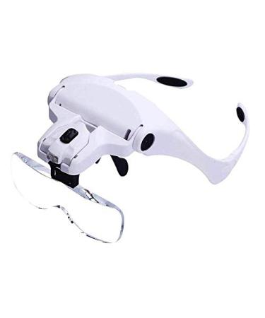 Jzhen Double Eye Head Wearing Magnifying Glass with 5 Lenses 1X 1.5X 2X 2.5X 3.5X Adjustable Headband LED Light Magnifying Glasses for Reading Watch Repairing Sewing Lash Extension Miniature Paint