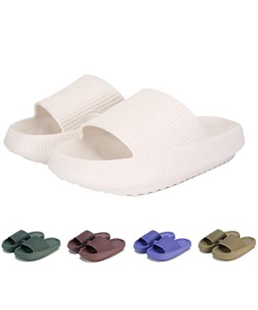 MOLATIN Cloud Slide Slippers for Women Men, Thick Sole Home Pillow Slipper, Non-Slip Quick Drying Message Shower Bathroom Sandals, Super Soft Open Toe Platform Cloud Shoes 7-8 Women/6-7 Men White