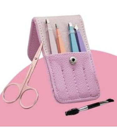 6-Piece Professional Stainless Steel Tweezers Set in Pink Leather Case - Buy Online on SooperMarket.com