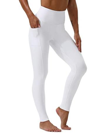 HOTSTUDIO Yoga Pants-Workout Leggings for Women with Pockets High Waisted Tummy Control Postpartum Athletic Gym Leggings White X-Large