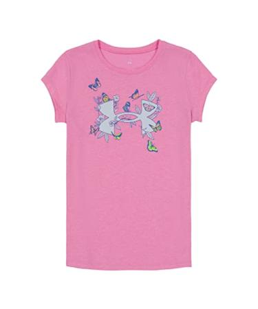 Under Armour Girls' Outdoor Short Sleeve Tee, Stylish Crew Neckline, Logo & Printed Designs Medium Rebel Pink