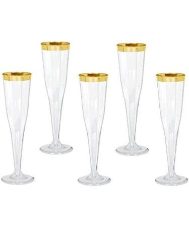Oojami 30 Plastic Classic Champagne Disposable Flutes for Parties Plastic cups Wedding Party Toasting Cocktail Cups Bulk Party Pack (Gold Rim)