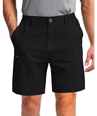 Pinkbomb Men's Golf Shorts with 6 Pockets Stretch Quick Dry Hiking Work Dress Shorts for Men Black Large
