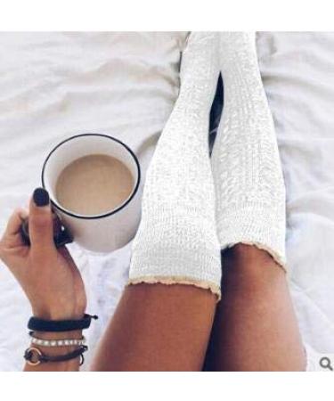 Yunnyp Lace Over Knee Pile Socks Stylish Leg Warmer Lace Knit High Crochet Boot Socks white White