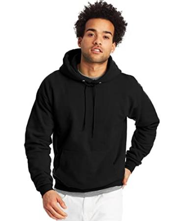Hanes Men's Sweatshirt, EcoSmart Fleece Hoodie, Cotton-Blend Fleece Hooded Sweatshirt, Plush Fleece Pullover Hoodie Large Black