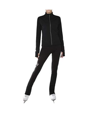 Figure Skating Flower Print Jacket Pants Fleece Pants for Girls Black Pants for Wonmen Suits X-Large