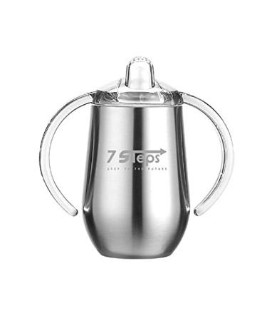 7 Steps - 10 Oz Stainless Steel Baby Children Kids Sippy Cup Tumbler - Double Wall - Vacuum Insulated - BPA Free - No Leak - No Spill (Silver)