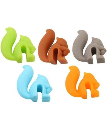5 pcs Cute Squirrel Shape Silicone Tea Bag Holder Cup Squirrel Drink Markers Tea Bag Holder for Cup Hanging Tool Mug Candy Colors Gift Set