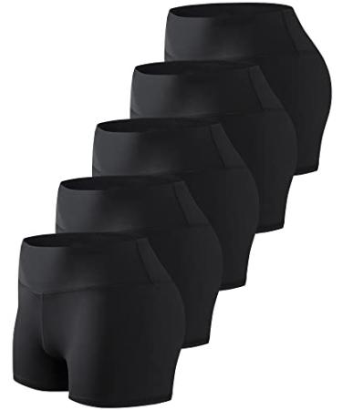 TELALEO 5 Pack 3" Womens Volleyball Shorts Spandex Compression Shorts Workout Performance High Waist Yoga Shorts 5black Medium