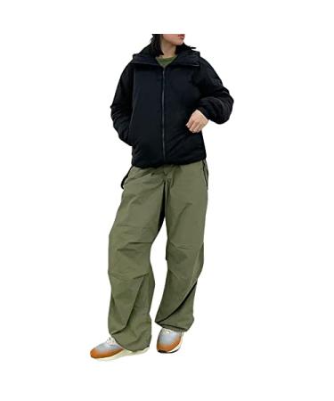 Gufesf Cargo Pants Women Baggy Y2K Low Waist Wide Leg Baggy Relaxed Pants with Big Pockets Casual Loose Pants Streetwear Ak-a-green Small