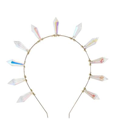 Formery Spiked Halo Crown Headpiece Gold Clear AB Crystal Prism Tiara Headband Handmade Hair Accessories for Women and Girls