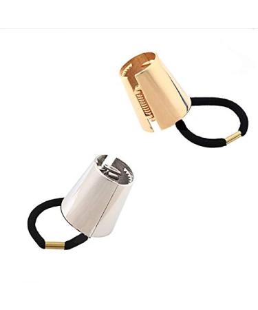 Gothic Punk Metal Hair Ties Set - 2PCS Ponytail Holders with Hair Cuff Clips in Gold and Silver - Hair Accessory for Women and Girls - Buy Online on SooperMarket.com