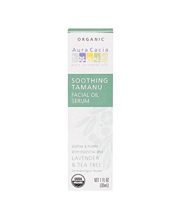 Aura Cacia Organic Soothing Tamanu Facial Oil Serum Lavender & Tea Tree 1 fl oz (30 ml)