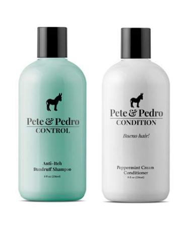 Pete & Pedro CONTROL & CONDITION SET - Extra-Strength Dandruff & Anti-Itch Shampoo Treatment & Peppermint Conditioner For Flakes, Dry Hair & Itchy Scalp, Men & Women | As Seen on Shark Tank, 8 oz. Each