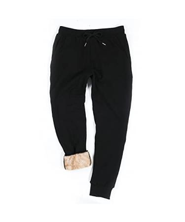 Inno Men's 30" 32" 34" 36" Sherpa Fleece Lined Jogger Pants Warm Sweatpants Thermal Winter Athletic Lounge Short Tall Regular-32" Inseam Large Black (Sherpa Lining)