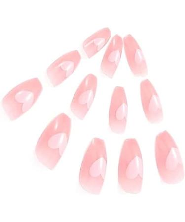 U-K Fake Nail Pink Heart False Nail Acrylic Full Cover Fingernails Press on Nails Set Artificial Long False Nail for Women Girls 24 PCS Practical & Professional - Buy Online on SooperMarket.com