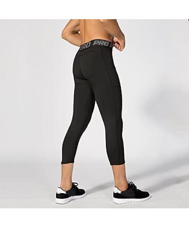 3 Pack Men's 3/4 Compression Pants with Pockets - Cool Dry Athletic Leggings for Sports, Yoga, Gym - Black (Medium) - Buy Online on SooperMarket.com