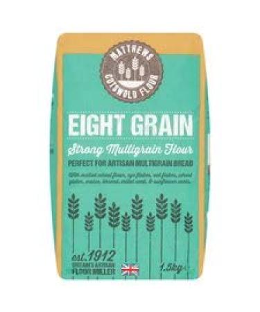 Matthews Flour Eight Grain Strong Multigrain 1.5Kg wholesome flour is ideal for baking delicious high fibre multigrain artisan breads and rolls by hand or bread machine.